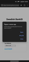 Android DuckDuckGo prompt for bankid URI